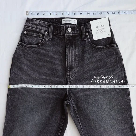NWT ABERCROMBIE Curve Love 90s High Rise Straight Jean Gray Side Slit size 27 - Picture 7 of 14